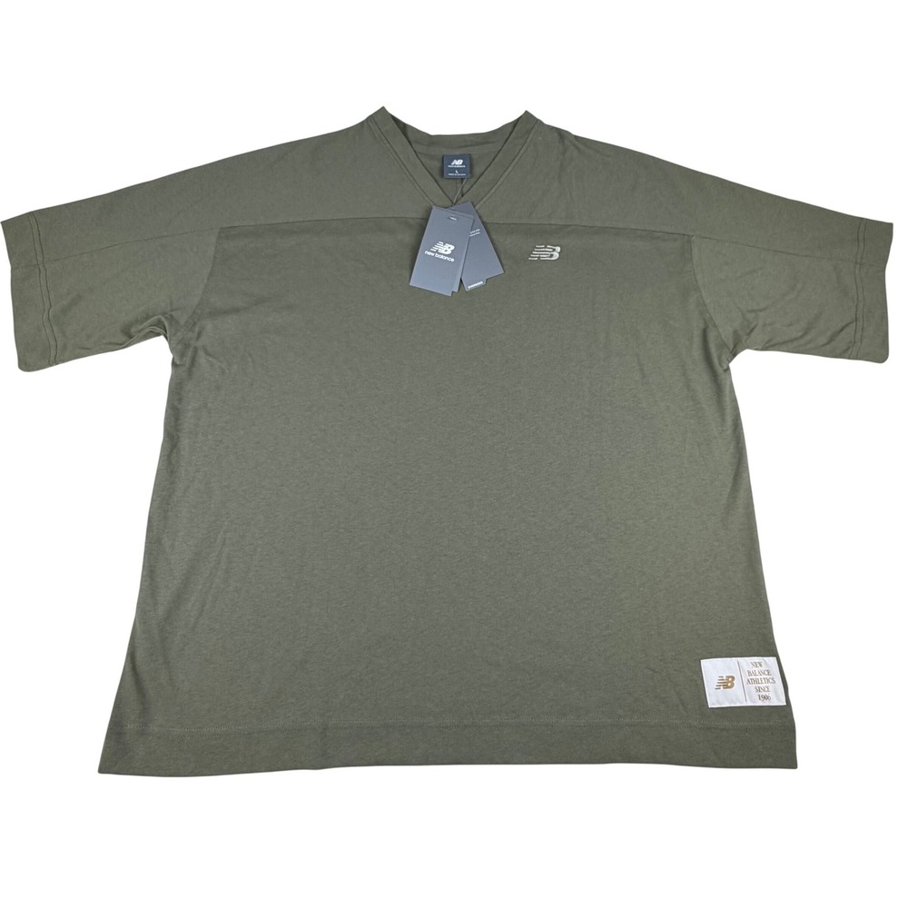 New Balance Greatest Hits Jersey T-shirt Dark Olivine Oversized V Neck T-shirt L